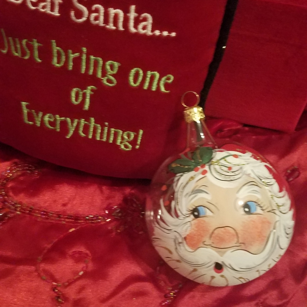 Hand Painted Santa Claus Ball Ornament Glass Christmas